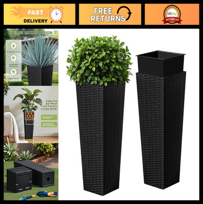 Set of 2 Large Tapered Outdoor Planters - 24  Resin Pots with Drainage Holes for