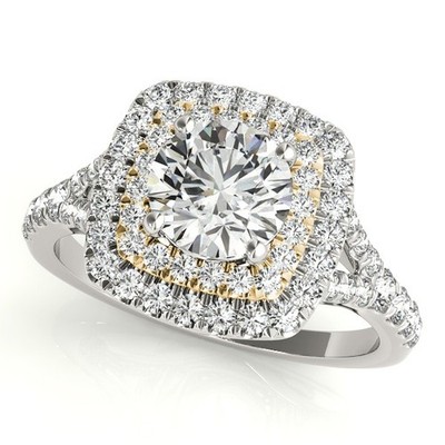Elegant! 2 kt DE/VS Lab Grown runder Diamant Halo Verlobungsring 18 K Gelbgold