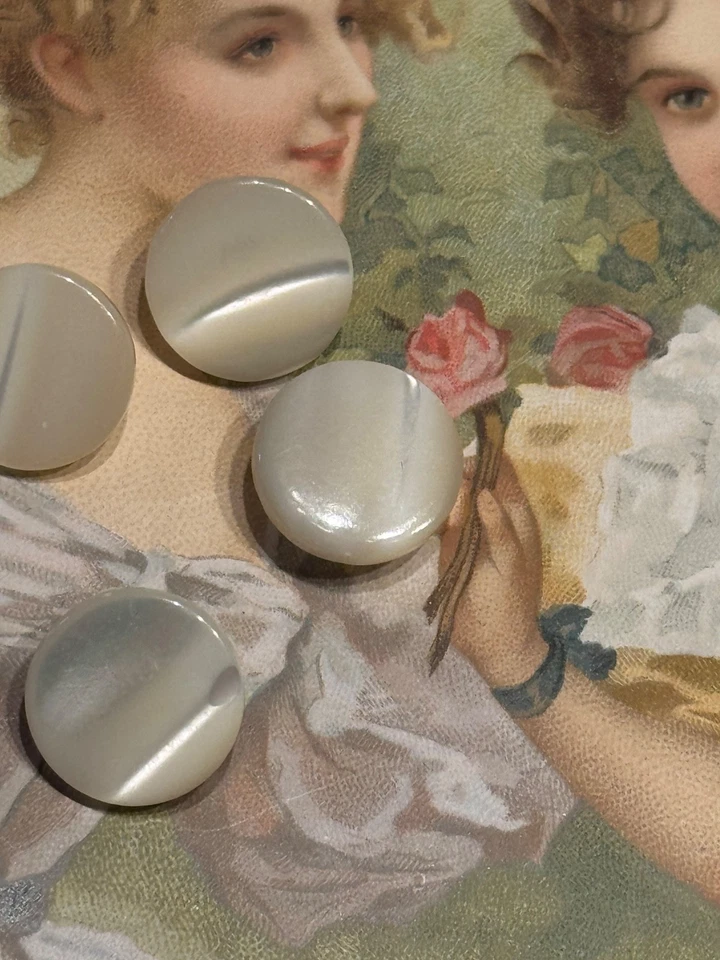Pearl Smokey Grey Victorian Buttons Set of 4 Vintage  10mm - Image 4 of 4