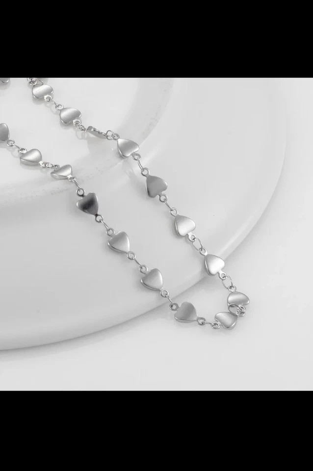 COLLANA 55 CM CATENA DI CUORI IN ACCIAIO COLORE ARGENTO - Immagine 4 di 4