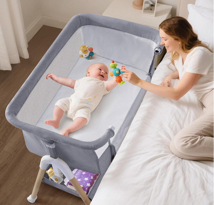 HUHJYUGE Portable Baby Crib for Travel, Co-Sleeping Baby Bed Twins with Storage Basket, Baby Bedside Crib Sleeper with Adjustable Height, Easy Folding & Space Saving Design (C) 23 3 in 1 Baby Beside Crib for Babies from Birth to 9kg, Portable Baby Cot Bed Trav