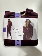 Felina Women's 2 Piece Velour Track Suit Lounge Set, Fig, X-Small