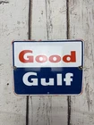 VTG Good Gulf Gas & Oil Original Porcelain Gas Pump Plate Sign Advertising READ
