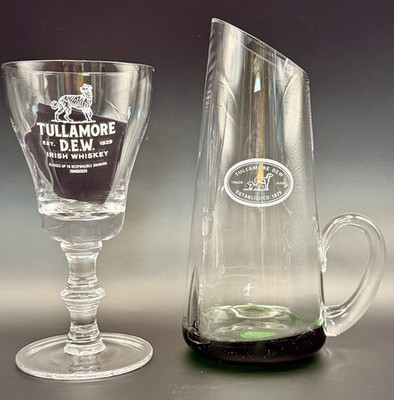 2 Vintage Tullamore Dew Irish Whiskey Glass Pitcher Distillery Advertising Piece