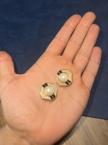 Vintage S.A.L Swarovski America Ltd Clip On Earrings Gold Tone 1970s