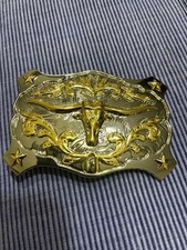 beautiful longhorn steer western belt buckle approximately 3.75" inches wide