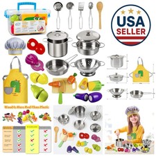 Luxury 23-Piece Wooden Play Kitchen Set with Stainless Steel Cookware Apron