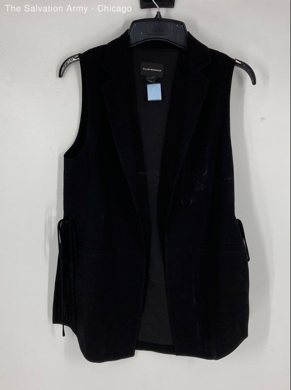 Club Monaco Womens Black Sleeveless Pockets Casual Open Front Vest Size XS