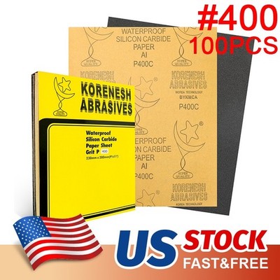 100PC 9''x11'' Silicon Sandpaper Wet Dry Sanding Sheets for Wood & Metal 400 Grit