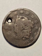 1820 Matron Head Large Cent Coronet 1c AG Details, Holed - Exact Coin Shown