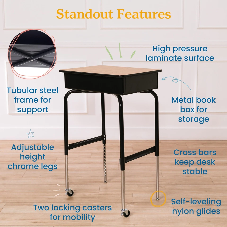 Escritorio de almacenamiento de metal frontal abierto móvil, roble Foto 4 de 4