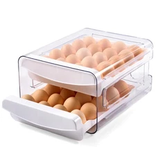 Egg Holder Dispenser for Refrigerator - 40 Egg Stackable Tray with Drawer
