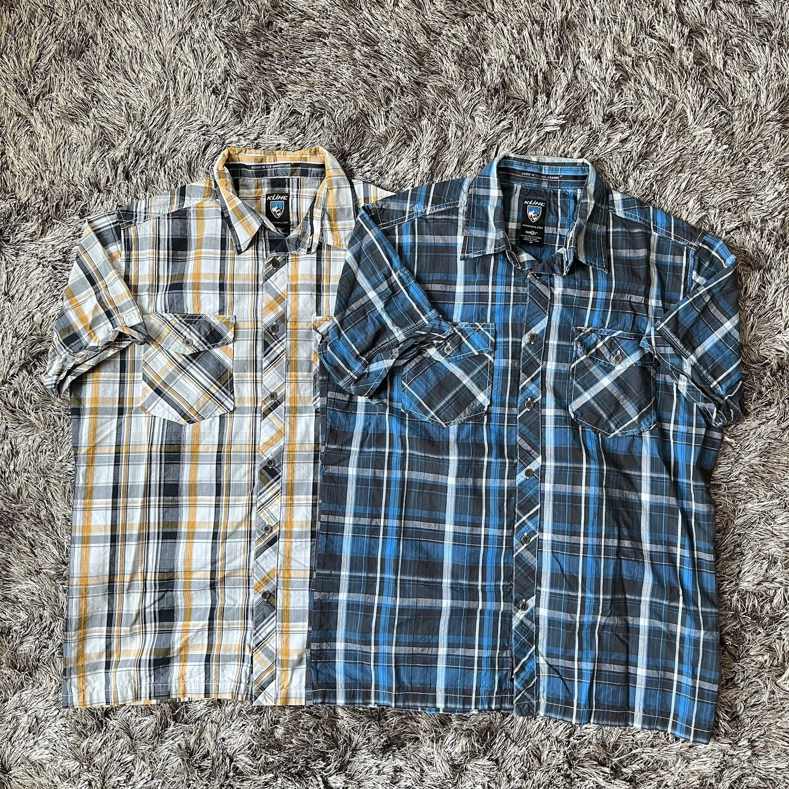 Kuhl Button Front Shirt LOT Of (2) Short Sleeve Plaid Suncel M Outdoors Hiking