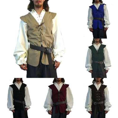 Waistcoat Vest Medieval Sleeveless Sport V-Neck Vintage Bandage Casual - Picture 3 of 17