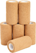 6-Rolls Tan Self Adherent Bandage Wrap, Vet Tape, Medical Tape 4 In x 5 Yds