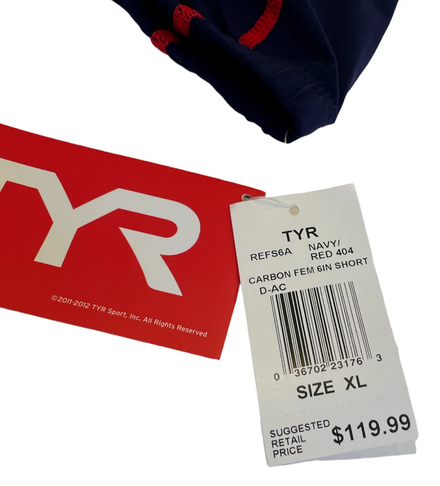 TYR 女式 XL 海军蓝红色 6 英寸三轮自行车运动碳纤维短裤扩音器垫美国制造全新 — 第 3/4 张图片