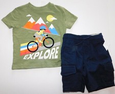 Gap Baby Boy T-Shirt Cargo Shorts Green Navy Blue SIZE 12-18M Explore Theme NEW