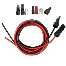 Pair 10 AWG Solar Panel Extension Cable Wire Connector with 2 Pairs Connectors
