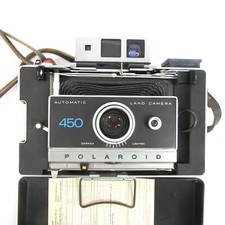 Vintage POLAROID 450 Automatic Land Camera w/ Case Misc Papers Decor UNTESTED