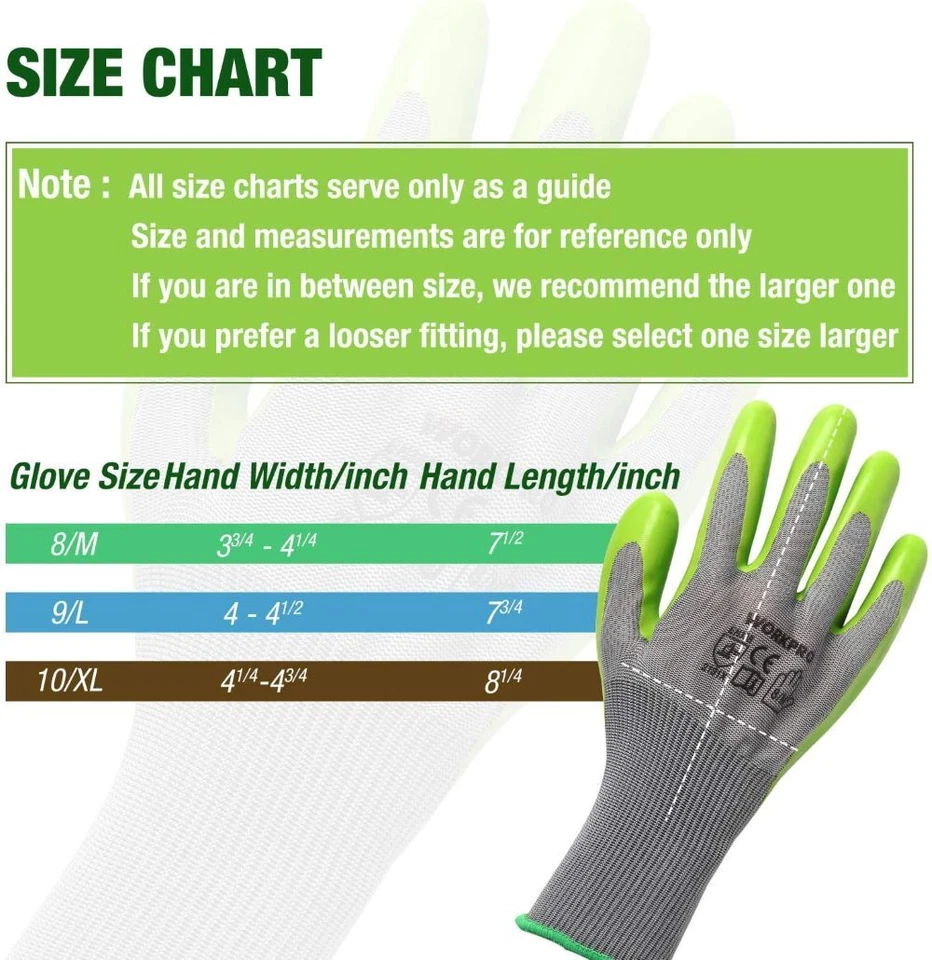 WORKPRO 6 Pairs Garden Gloves with Eco Latex Palm Coated Green-grey Polyester - Image 4 of 4