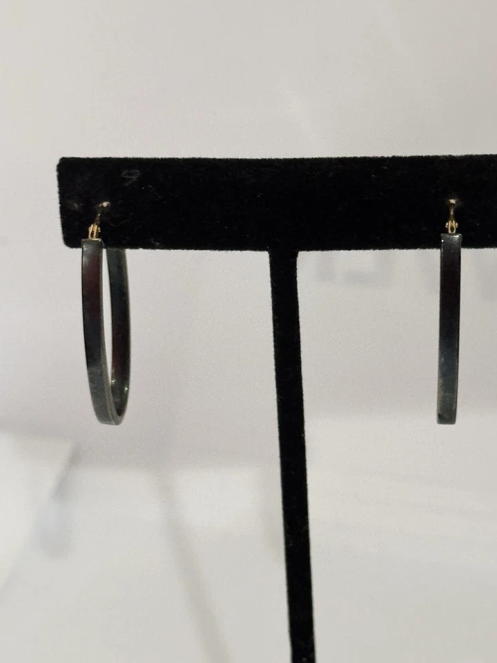 14kt. Black Rhodium Yellow Gold Earrings, Oval Italian 3/4” Long - Image 3 of 4