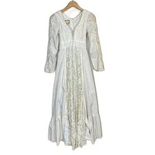 GUNNE SAX Vintage 70s dress Women’s Juniors Sz 7 Ivory Lace Cottage Core Peasant