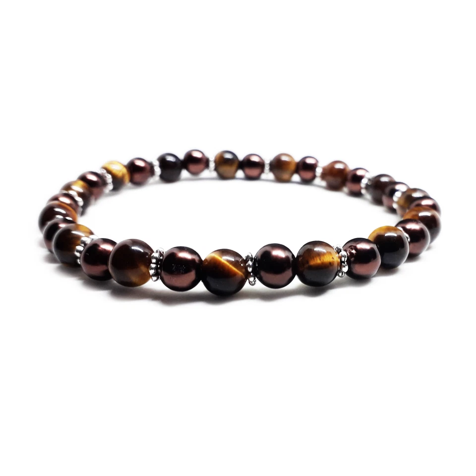 Bracciale con pietre dure OCCHIO DI TIGRE perle marrone Uomo Donna braccialetto - Immagine 3 di 3