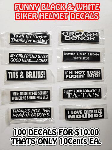 BLACK & WHITE FUNNY MOTORCYCLE HELMET BIKER DECALS STICKERS LOT OF 100  style4