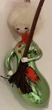 Vintage De Carlini Italy Strega Witch Broom Christmas Glass Ornament