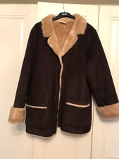 Liz Claibourne Faux Fur Soft Fabric Brown Coat Size Large New No Tags