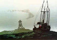 Elton Bennett Silkscreen Reproduction Print- Outward Bound, double mats,12" X 16