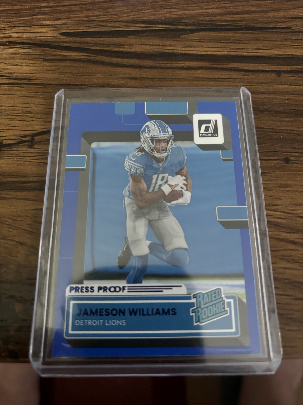 2022 Donruss Rated Rookie Jameson Williams Blue Press Proof #308 Lions RC