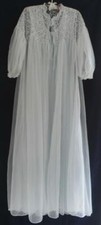 Long Vintage Radcliffe Peignor Set Double Chiffon Nightgown Robe Blue Nylon