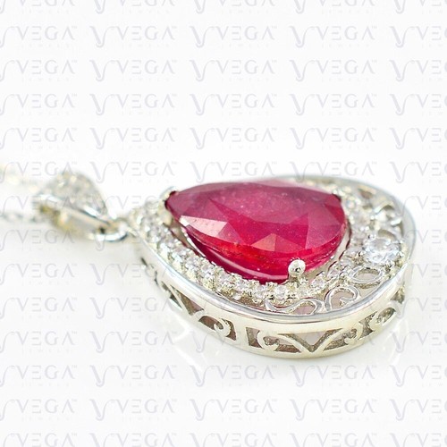 5.80ct Pear Cut Natural Ruby & Diamond Pendant 18k White Gold Plated No Chain - Picture 4 of 13