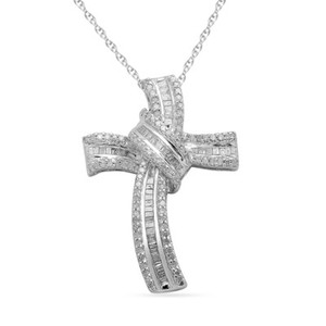 Authentic 0.5 Cttw Real Diamond Cross Pendant With 18" Chain 14k Gold Plated -IGI-
