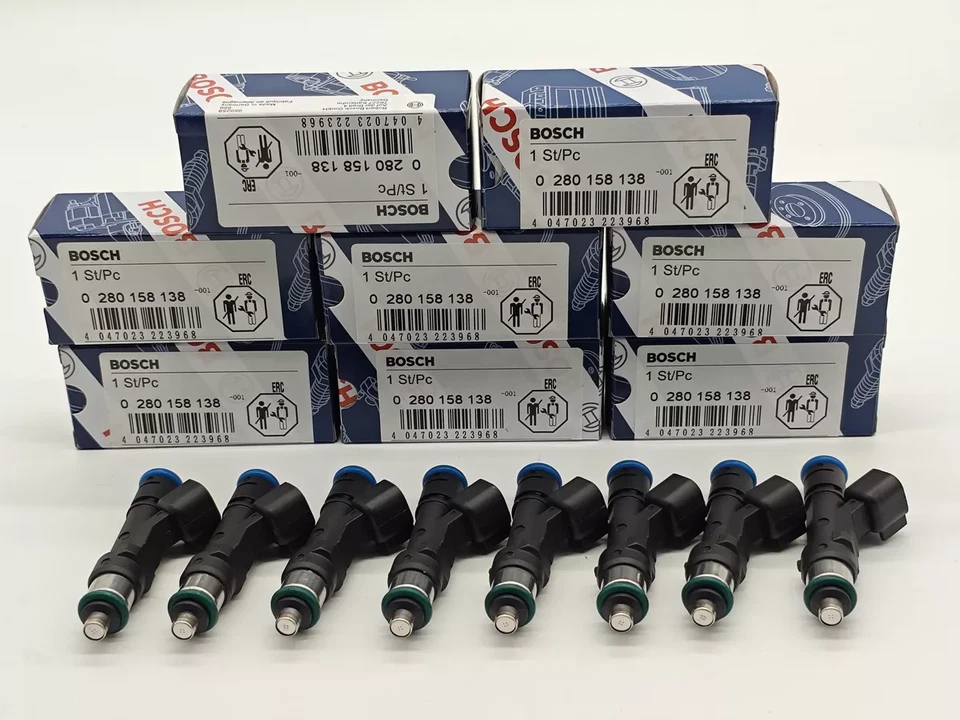 8PCS Original BOSCH Fuel Injectors OEM 0280158138 for 2007-2009 Ford F-150 5.4L Foto 2 de 4