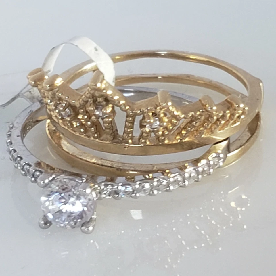 1 quilate 2 piezas oro 14k redondo solitario compromiso chaqueta guardia anillo conjunto talla 7 Foto 3 de 4