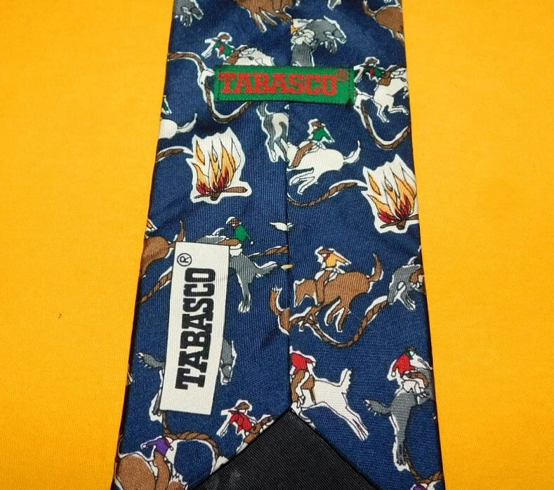 CORBATA TABASCO HECHA EN EE. UU. AZUL/MARRÓN/BLANCO CON MOTIVO BRONCO BUCKING - CORBATAS DE DISEÑADOR Foto 3 de 3