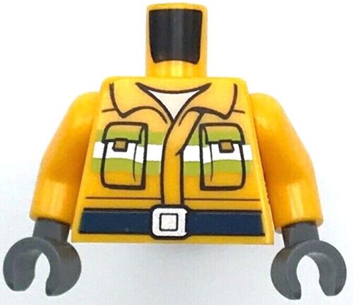 Lego New Bright Light Orange Torso Fire Reflective Stripes Pockets and Belt