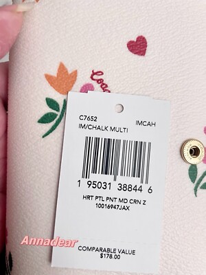 NWT Coach Medium Corner Zip Wallet With Heart Petal Print