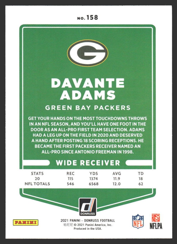 Davante Adams 158 2021 Donruss Green Bay Packers eBay
