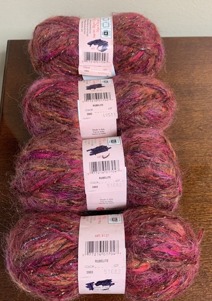 Lot of 4 - Moda Dea Yarn Gleam Nylon Kid Mohair Acrylic Polyester 1.76 Rubelite - Image 3 of 4