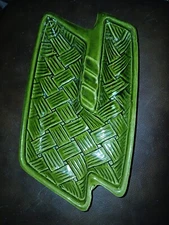 Vintage MCM Lane Ceramics Ashtray Woven Green Banana Leaf 