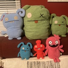 Vintage Lot Of 6 Uglydolls Blue Bat,Green Bunny,Pink 3 eyed Monster ,Green Apron