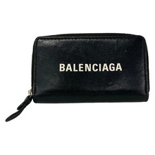 BALENCIAGA Everyday Zip Continental Card 516373 Black White Leather - Coin Case