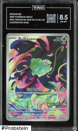 2025 Pokemon Mega Enhanced Booster Bx #133 Bulbasaur Illustration Rare TAG 8.5
