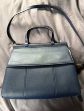 Tory Burch Block-T Satchel Shoulder Bag-Blue Leather-Top Handle-Medium Size