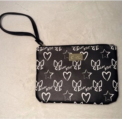 Betsey Johnson Black & White Wristlet Strap Zipper Closure
