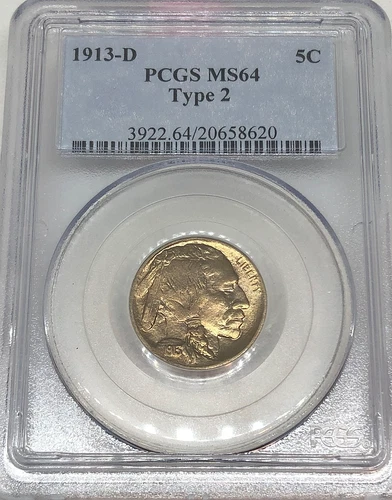 1913-D  Buffalo Nickel Type 2  PCGS Mint State 64