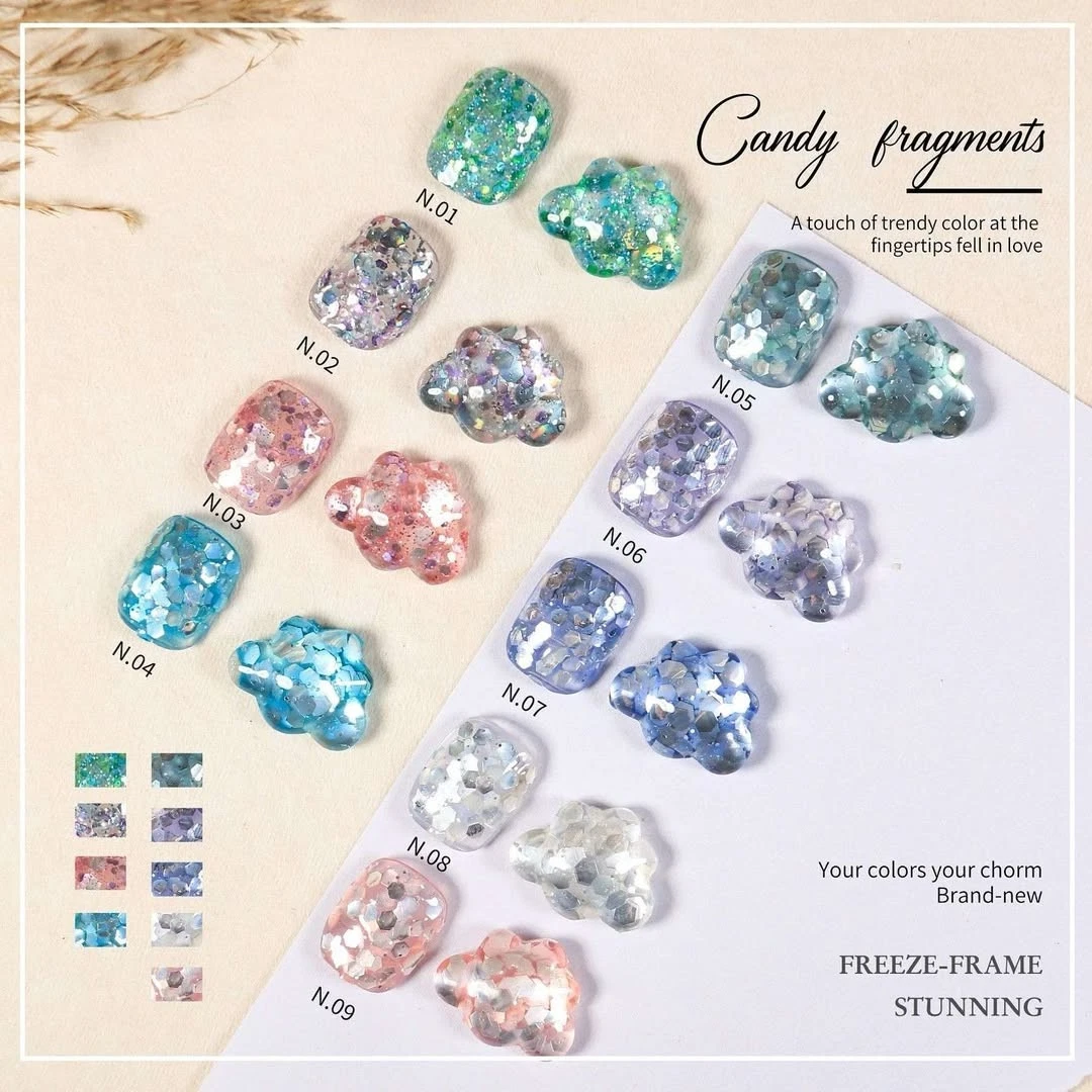Glitter Nail Art Sequins 9 Colors Candy Fragments for DIY Manicure Acrylic Gel